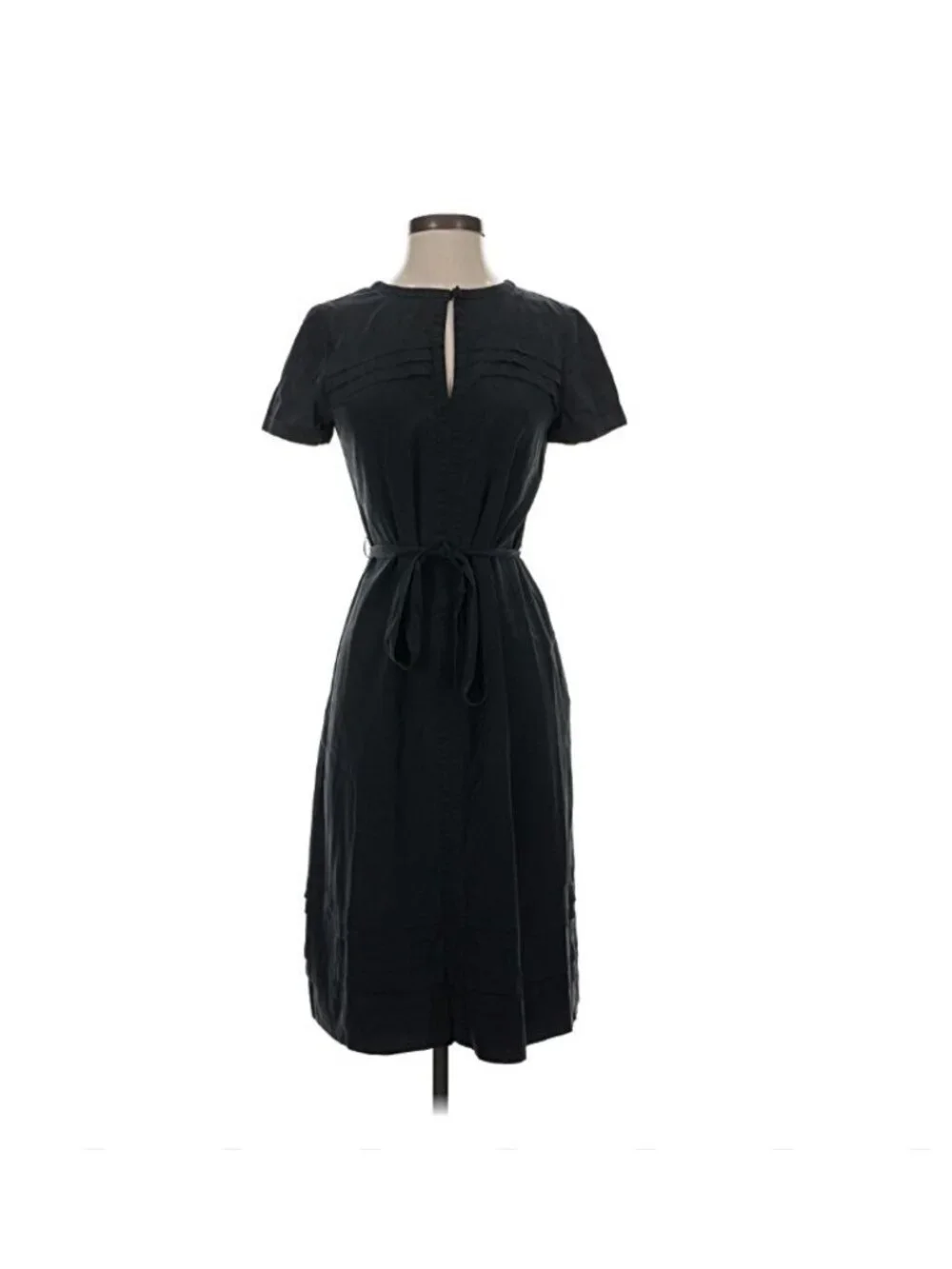 Tory Burch Midi Dress 2 Black Velvet Short Sleeve Crew Neck Belted Work Neutral